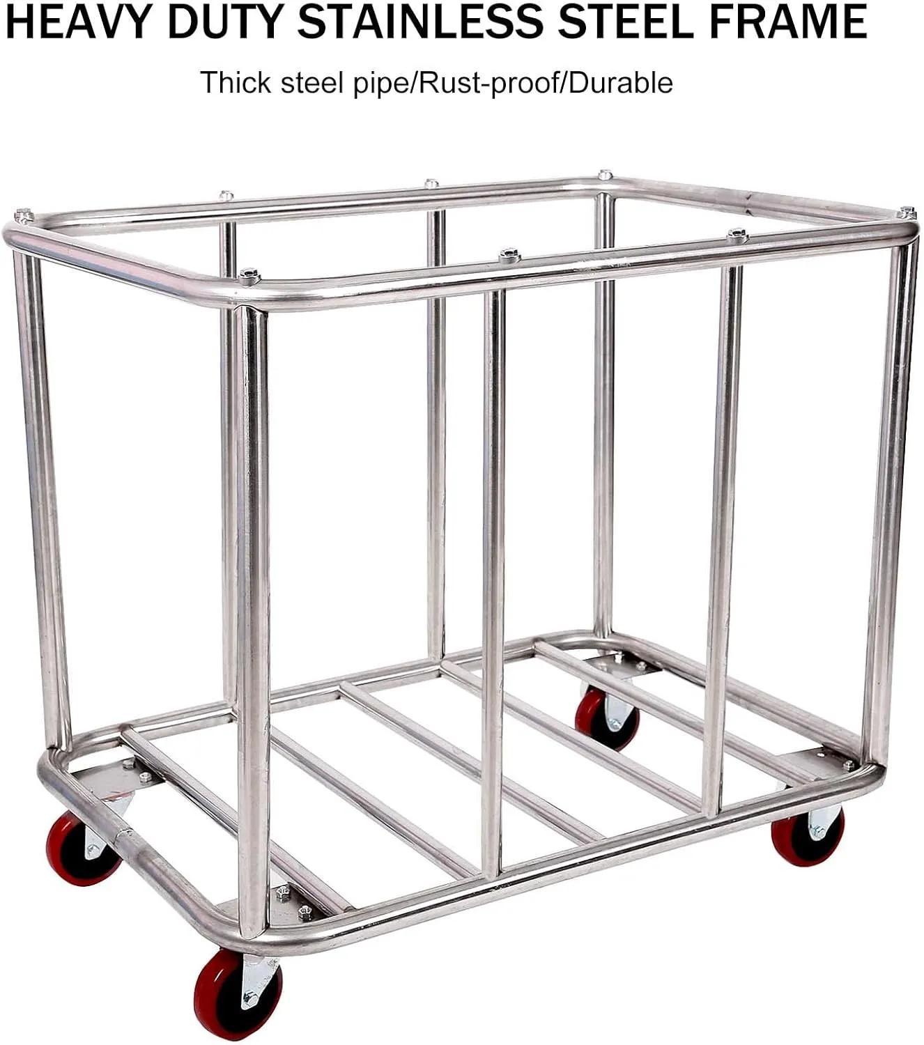 10 Bushels Laundry Cart Commercial/Home,Heavy Duty Large Stainless Steel Rolling Laundry Basket with Wheels，for Laundry Organizer and Storage,260LBS Load (Brown)