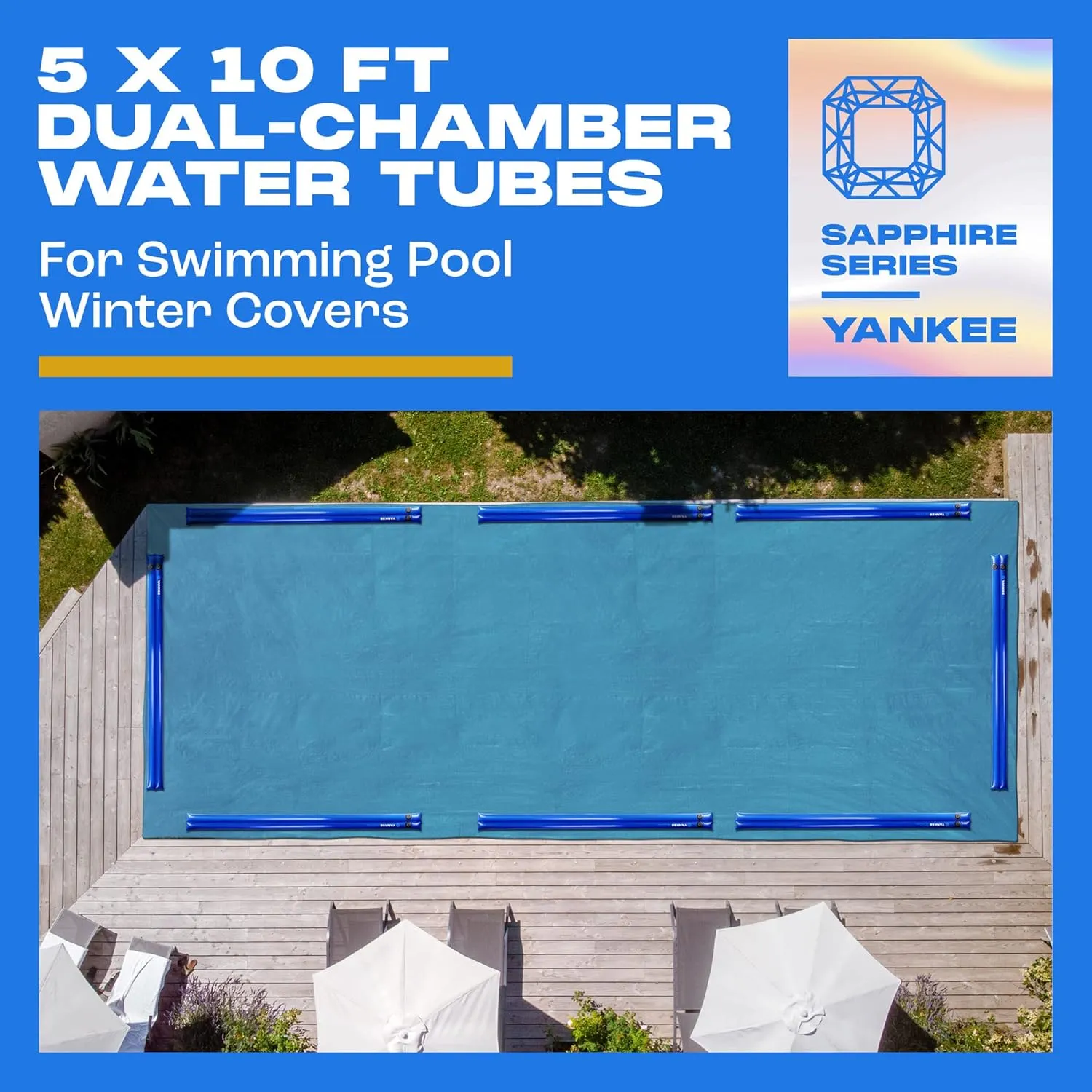 10 ft. Dual Chamber Pool Water Tubes for Pool Cover (5 Pack), Extra Durable 0.4 mm PVC (27 Gauge), Water Bags for Pool Cover Inground, Pool Winterizing Kit by Yankee Pool Pillow