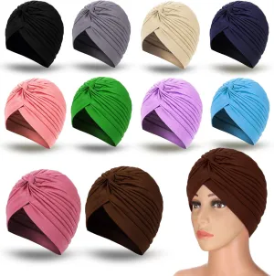 10 Pieces Stretch Polyester Turbans Head Bennie Cover India's Hat Twisted Headwrap