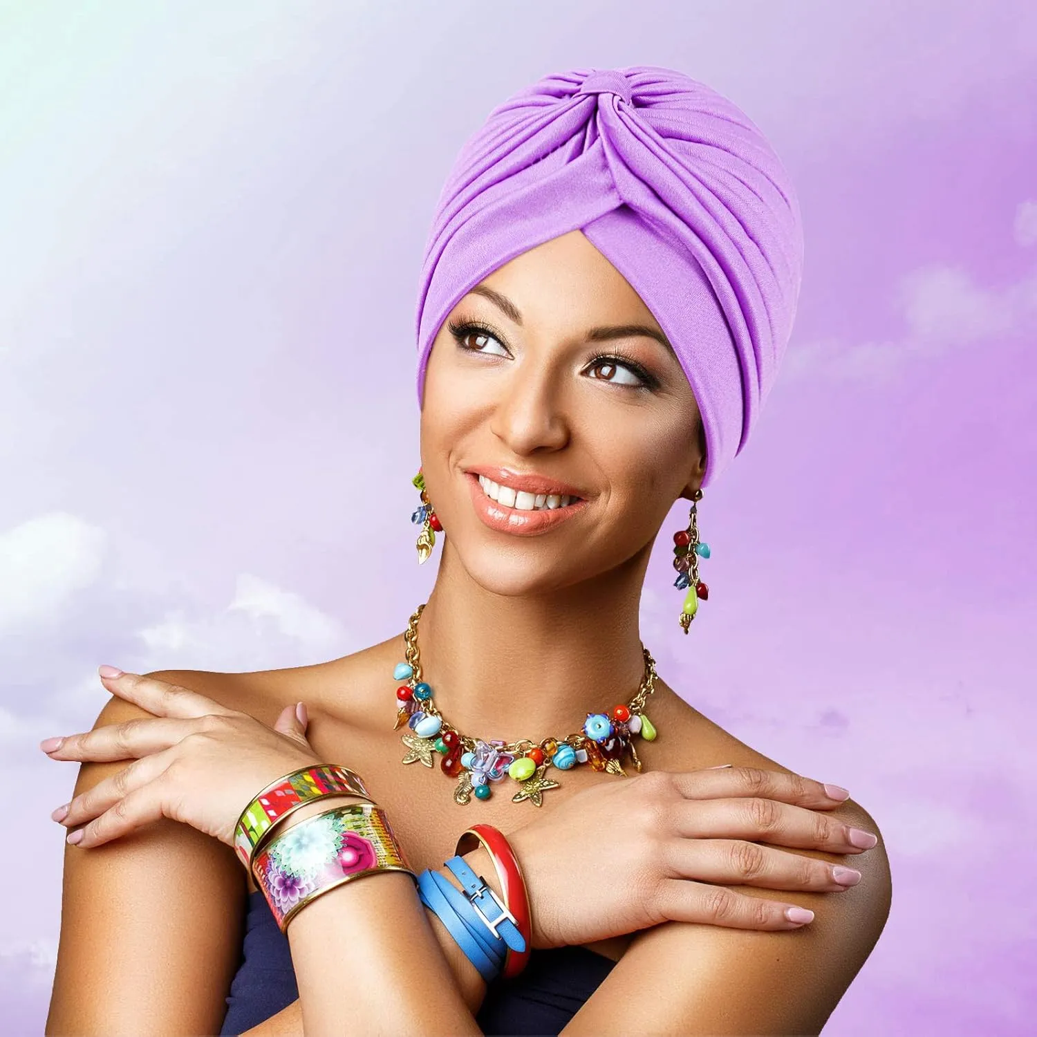 10 Pieces Stretch Polyester Turbans Head Bennie Cover India's Hat Twisted Headwrap