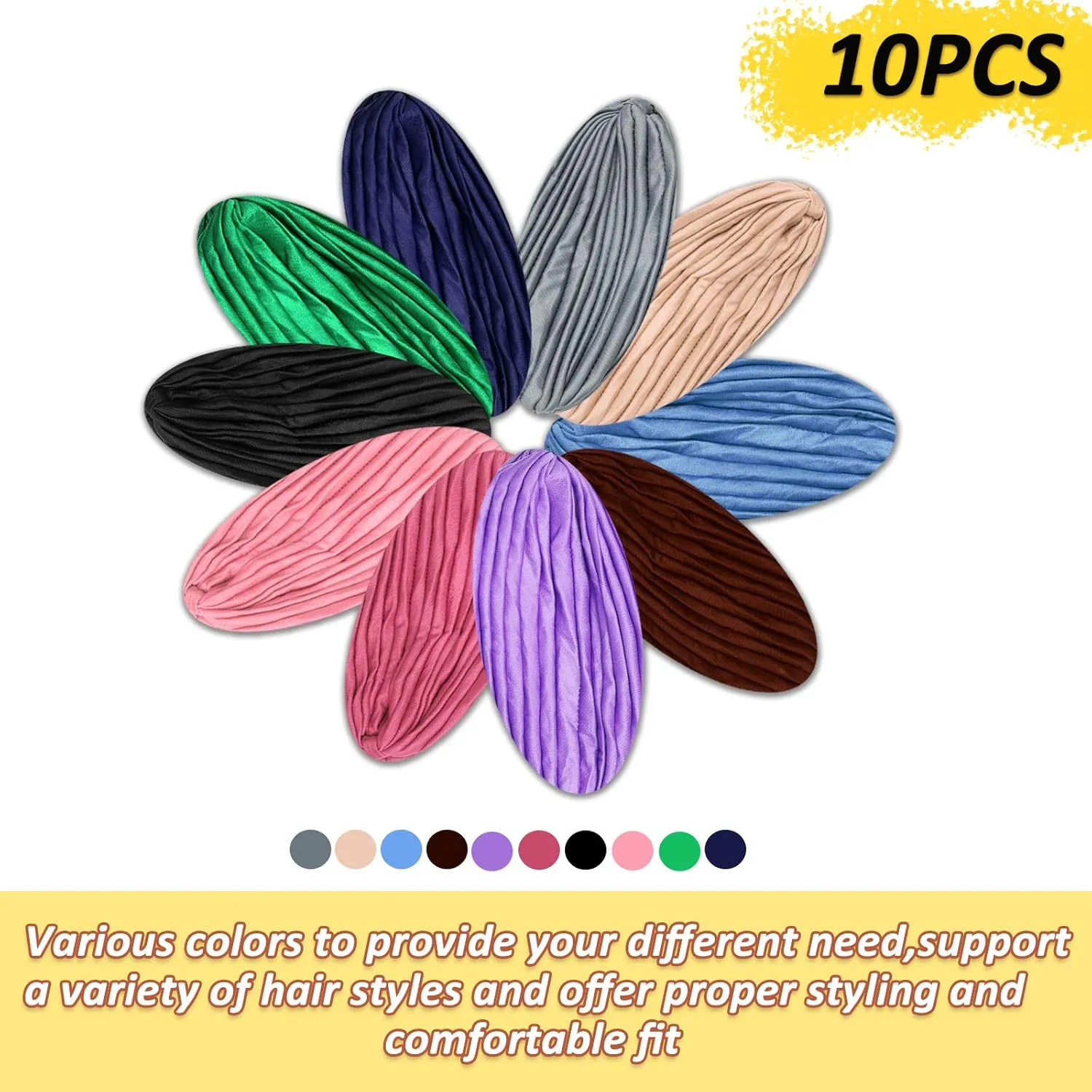 10 Pieces Stretch Polyester Turbans Head Bennie Cover India's Hat Twisted Headwrap