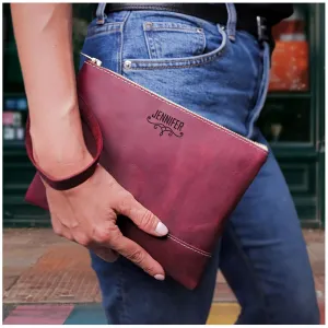 100% Genuine Leather Clutch Engraved Name or Initials for Women – Wristlet Handbag for Cosmetic – Personalized Women Birthday Gift, Anniversary Gift, Christmas Gift – Clutch Purse Crafted in USA