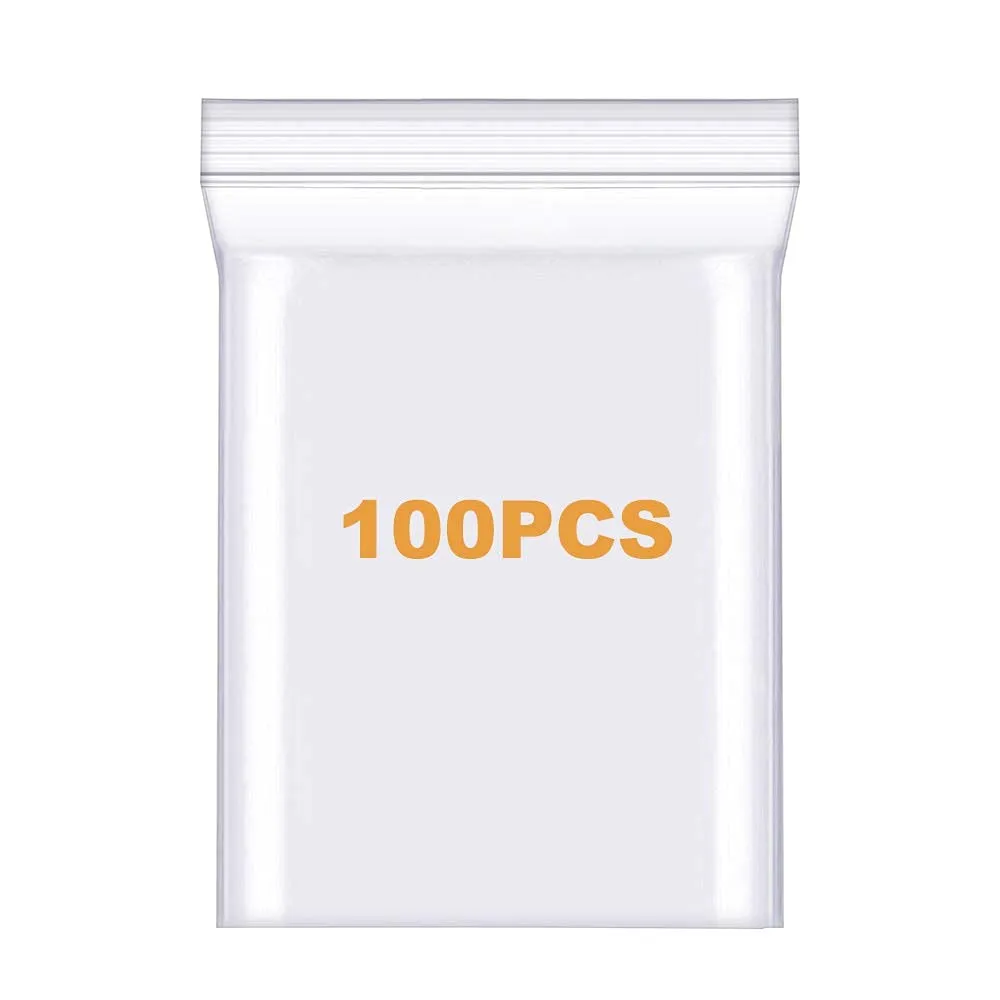 100 Pack 6" x 8" Thick 2.4Mil Clear Zip Seal Lock Poly Bags Reclosable Zip Plastic Bag Durable Prints Envelopes Photos Cards Snack Zipper Bags