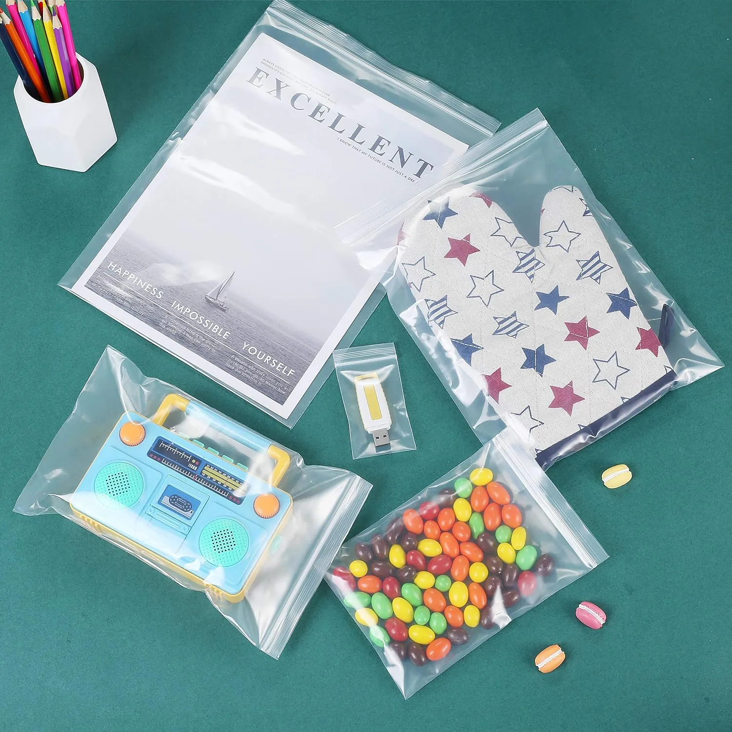 100 Pack 6" x 8" Thick 2.4Mil Clear Zip Seal Lock Poly Bags Reclosable Zip Plastic Bag Durable Prints Envelopes Photos Cards Snack Zipper Bags