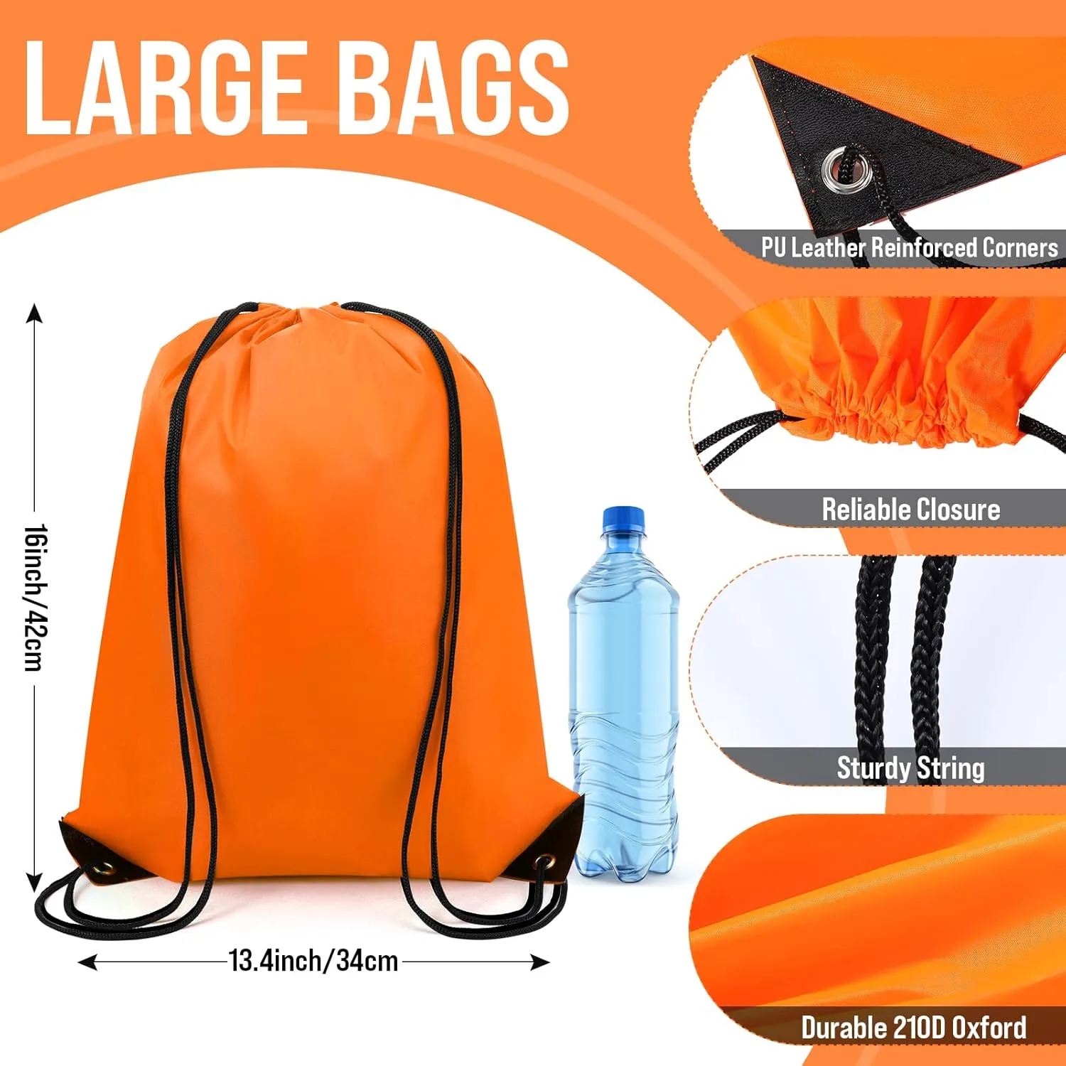 100 Pieces Drawstring Backpack Bags Bulk Back Sack String Bags Cinch Storage Bags for Gym School Travel DIY Gifts (Orange)