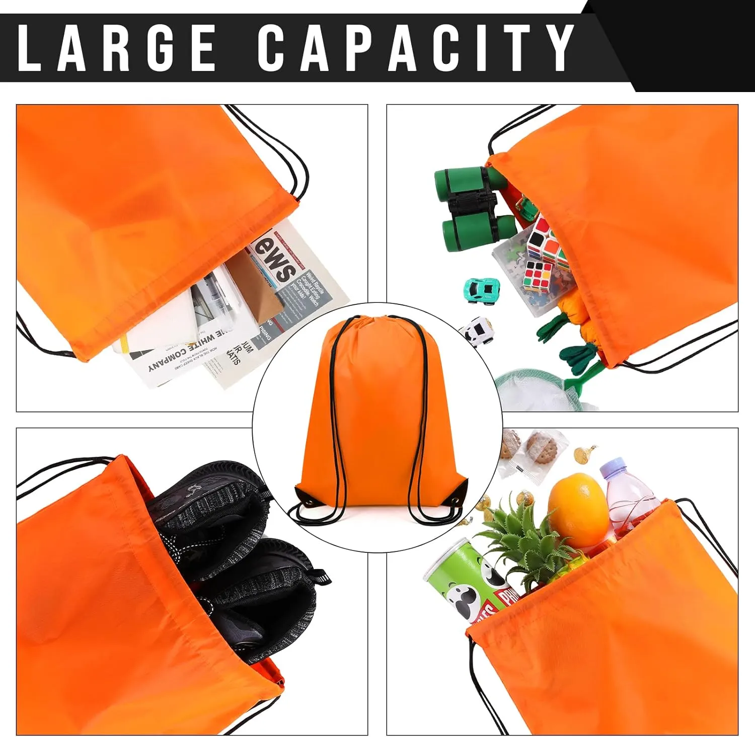100 Pieces Drawstring Backpack Bags Bulk Back Sack String Bags Cinch Storage Bags for Gym School Travel DIY Gifts (Orange)