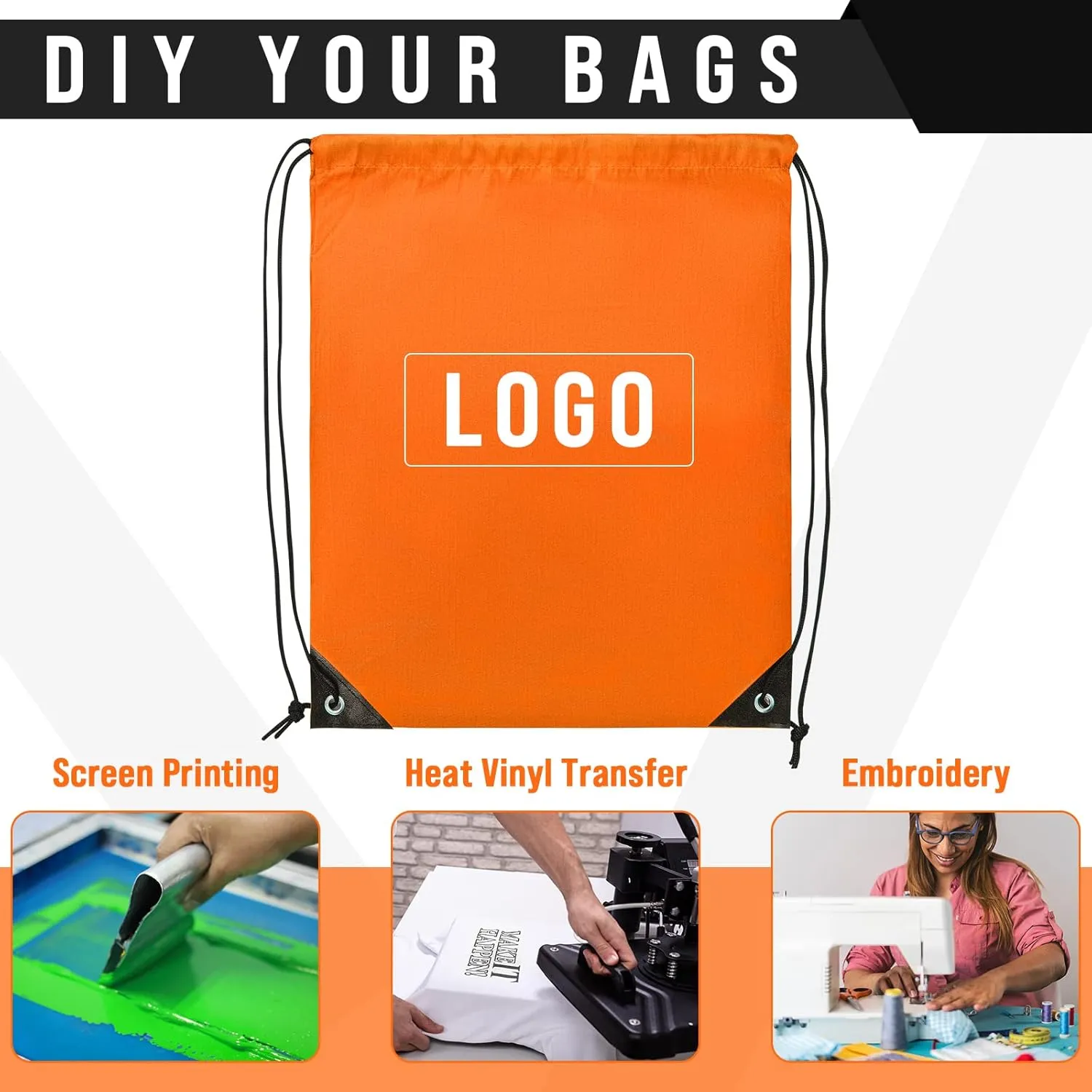 100 Pieces Drawstring Backpack Bags Bulk Back Sack String Bags Cinch Storage Bags for Gym School Travel DIY Gifts (Orange)