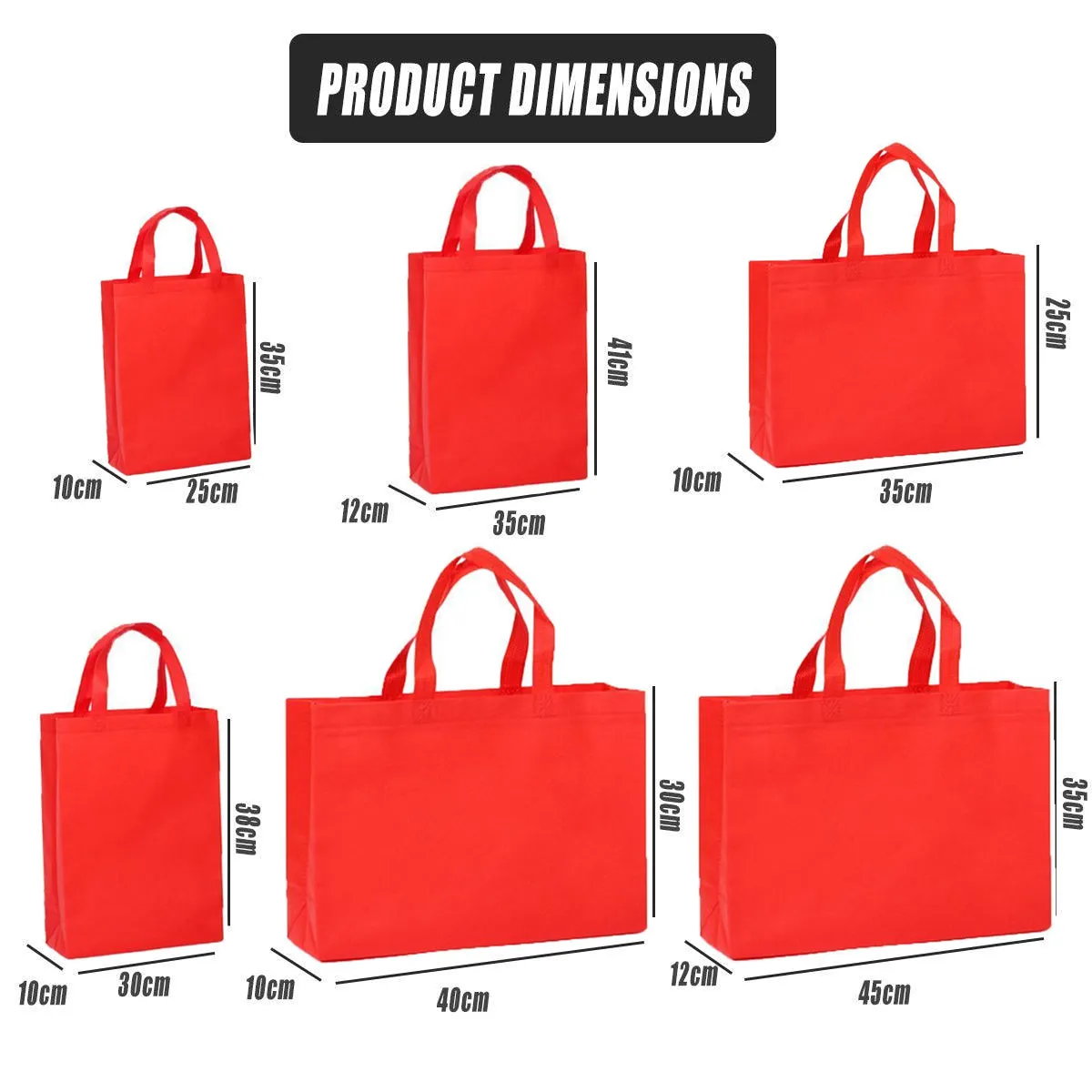100PCS Reusable Non Woven Shopping Bags Eco Friendly Washable Tote Bags Red