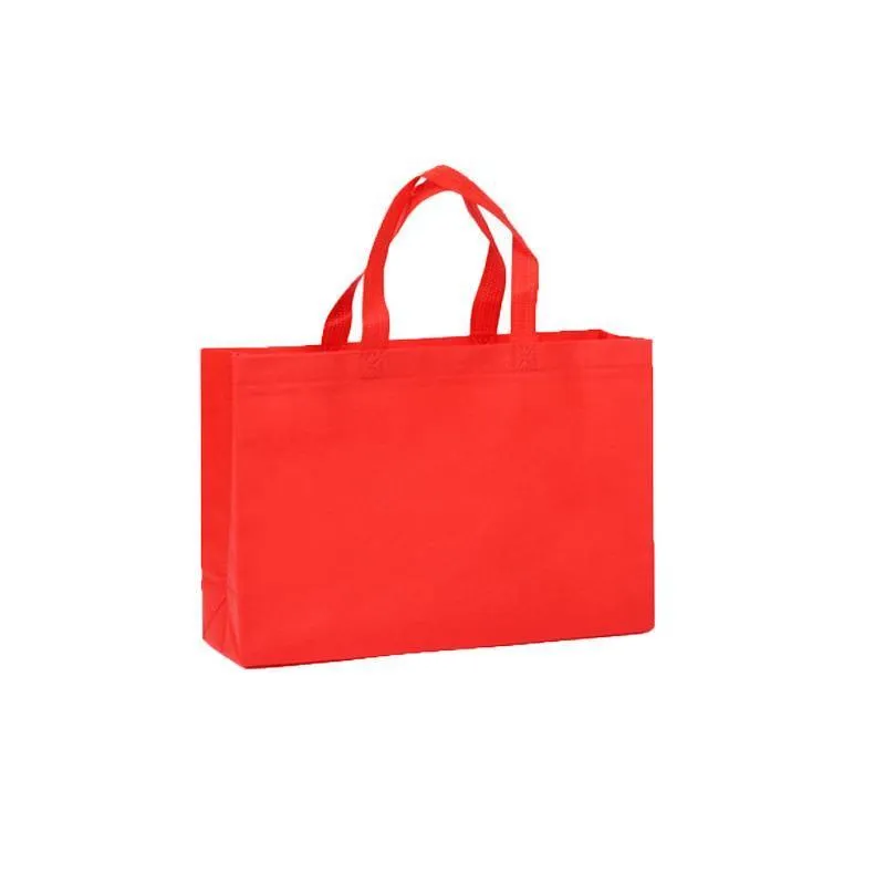100PCS Reusable Non Woven Shopping Bags Eco Friendly Washable Tote Bags Red
