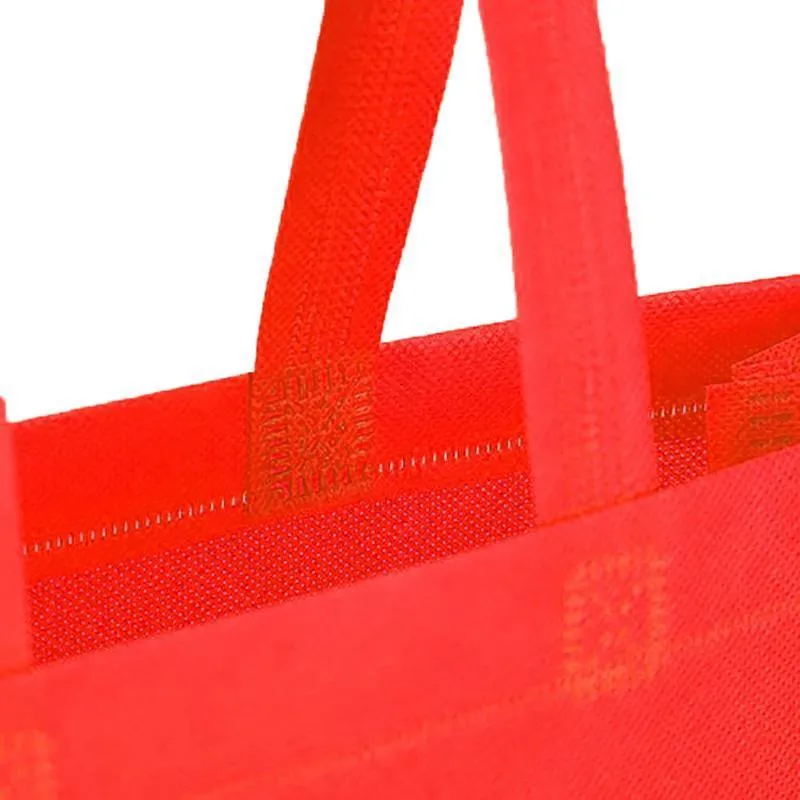 100PCS Reusable Non Woven Shopping Bags Eco Friendly Washable Tote Bags Red