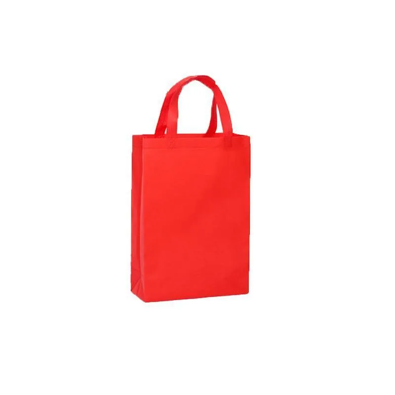 100PCS Reusable Non Woven Shopping Bags Eco Friendly Washable Tote Bags Red