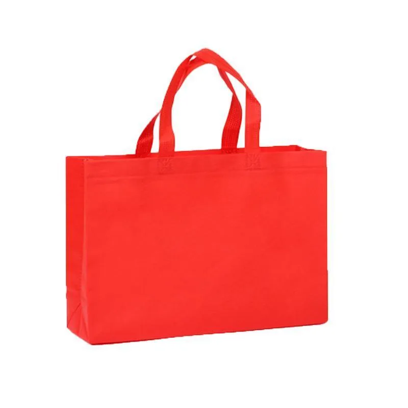 100PCS Reusable Non Woven Shopping Bags Eco Friendly Washable Tote Bags Red
