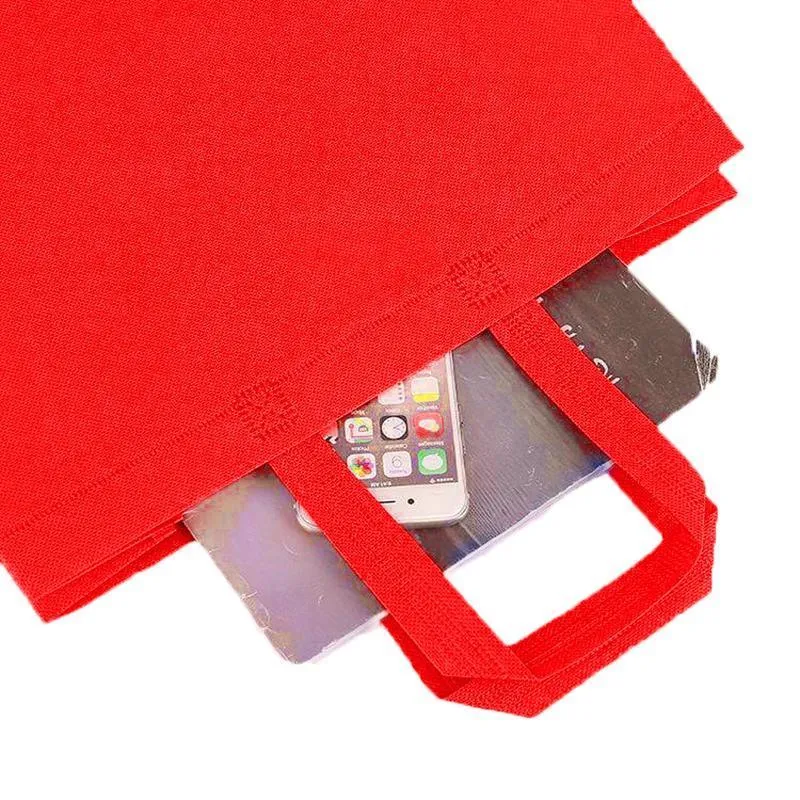100PCS Reusable Non Woven Shopping Bags Eco Friendly Washable Tote Bags Red