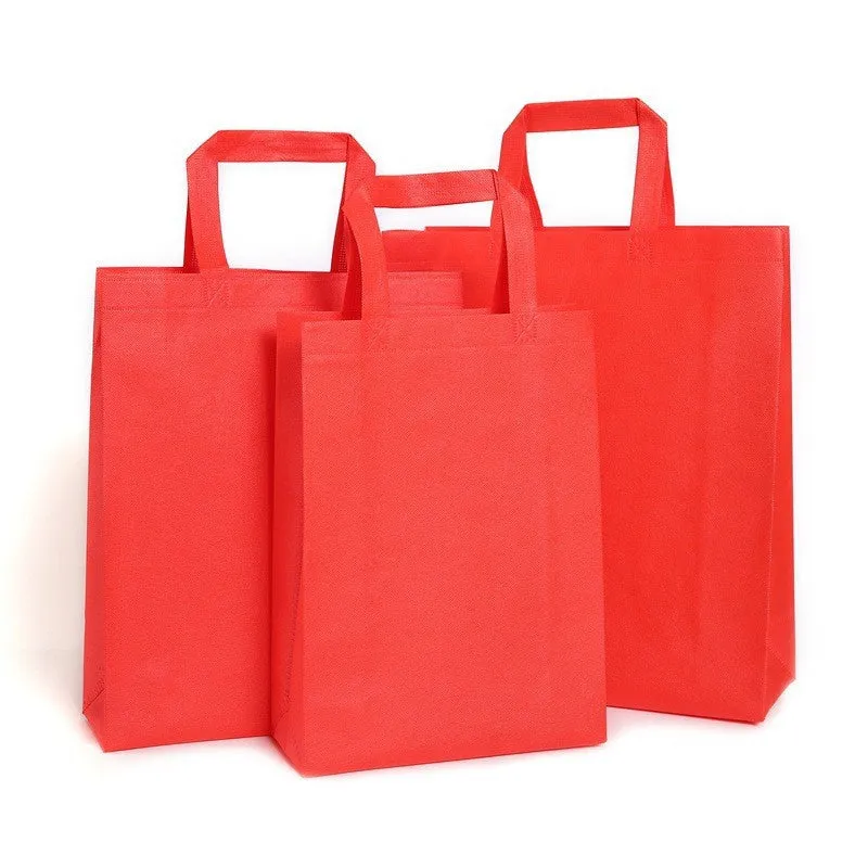 100PCS Reusable Non Woven Shopping Bags Eco Friendly Washable Tote Bags Red