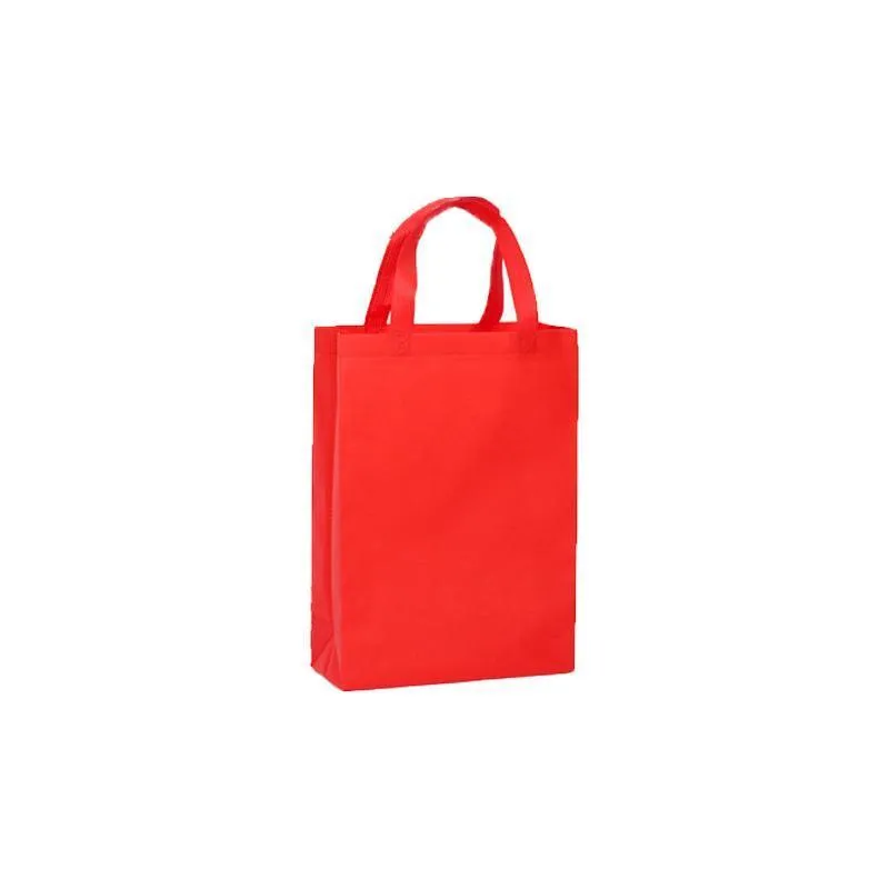 100PCS Reusable Non Woven Shopping Bags Eco Friendly Washable Tote Bags Red