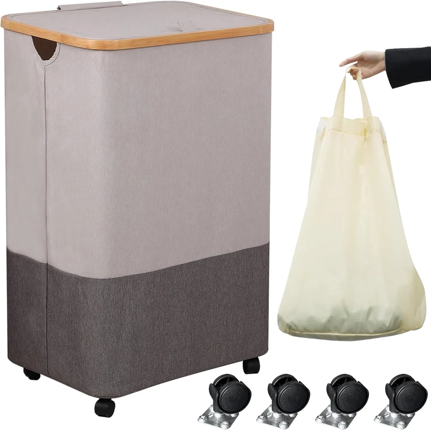 105L Large Laundry Basket, Laundry Hamper with Wheels and Lid - Tall Rolling Foldable Clothes Hamper with Removable Bags, Durable Laundry Bin on Wheels for Home, Dorm.