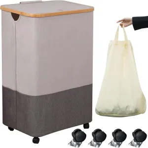 105L Large Laundry Basket, Laundry Hamper with Wheels and Lid - Tall Rolling Foldable Clothes Hamper with Removable Bags, Durable Laundry Bin on Wheels for Home, Dorm.