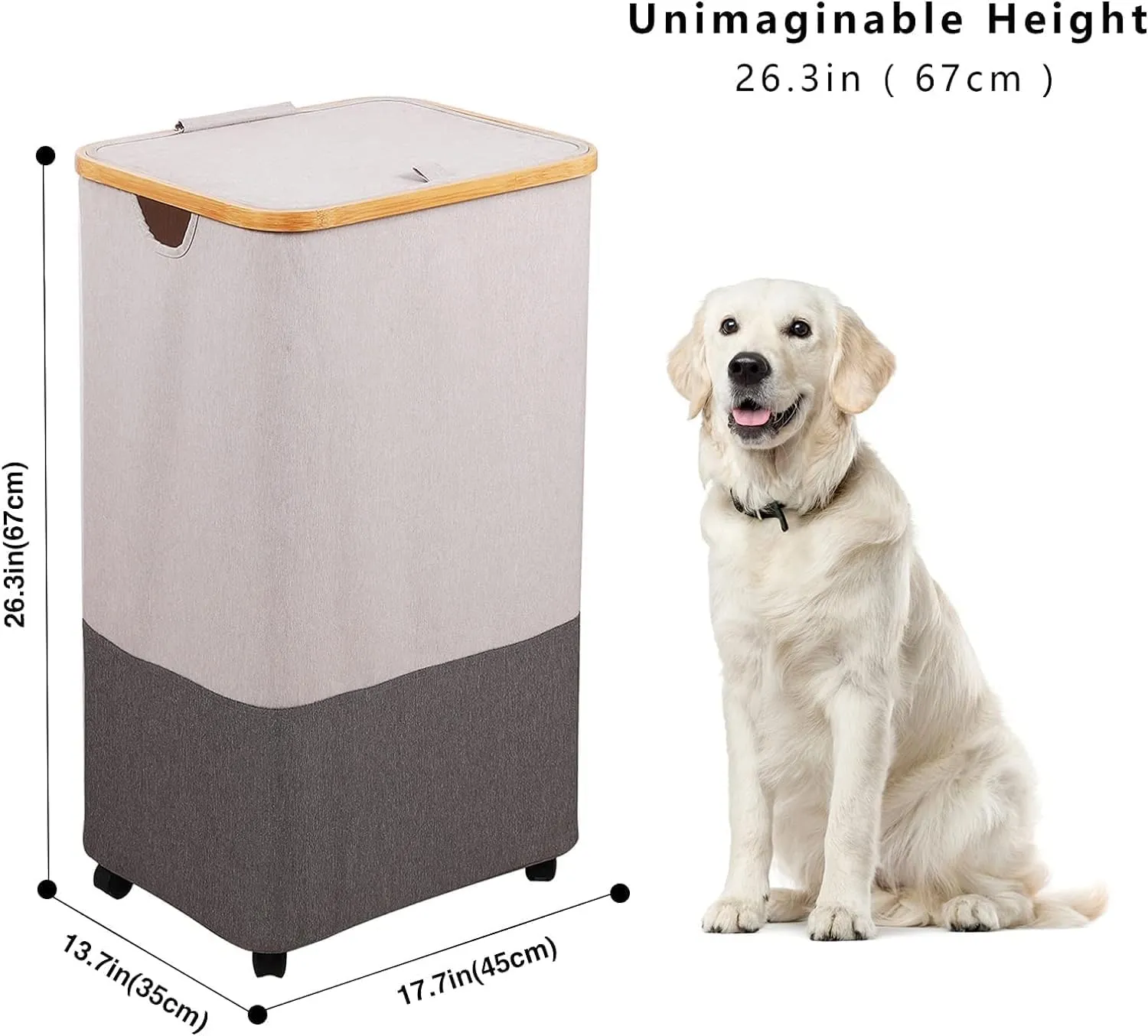105L Large Laundry Basket, Laundry Hamper with Wheels and Lid - Tall Rolling Foldable Clothes Hamper with Removable Bags, Durable Laundry Bin on Wheels for Home, Dorm.