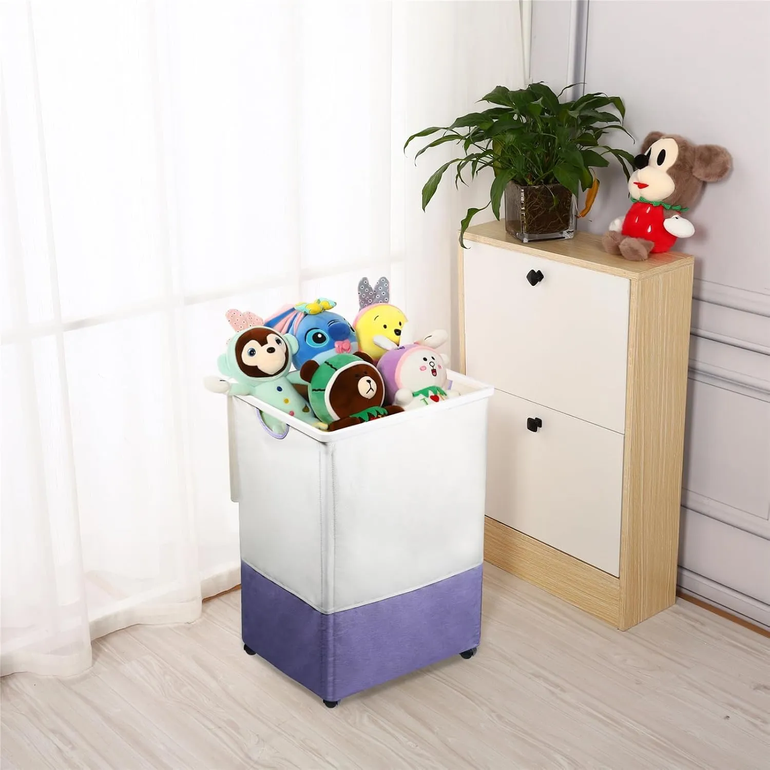 [105L] Large Laundry Basket, Laundry Hamper with Wheels and Lid - Tall Rolling Laundry Hamper, Foldable Clothes Hamper with Removable Bags, Durable Laundry Bin on Wheels for Home, Dorm. Purple