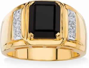 10K 14K 18K Solid Gold Men's Ring 1CT Black Onyx Ring for Men Luxury Signet Anniversary Black Onyx Ring Engagement Rings Handmade Jewelry for Man Him Size 4-16