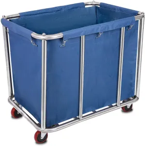 12 Bushels Laundry Cart Commercial/Home,Heavy Duty Large Stainless Steel Rolling Laundry Basket with Wheels，for Laundry Organizer and Storage,260LBS Load (12 Bushels - Blue - 8 Tubes)