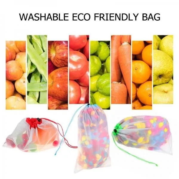 12Pcs/Set Reusable Mesh Produce Bags Washable Eco Friendly Bags Fruit Bags