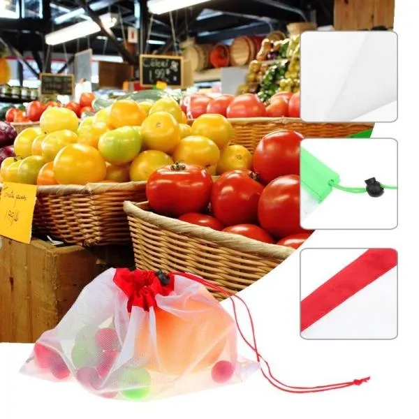12Pcs/Set Reusable Mesh Produce Bags Washable Eco Friendly Bags Fruit Bags