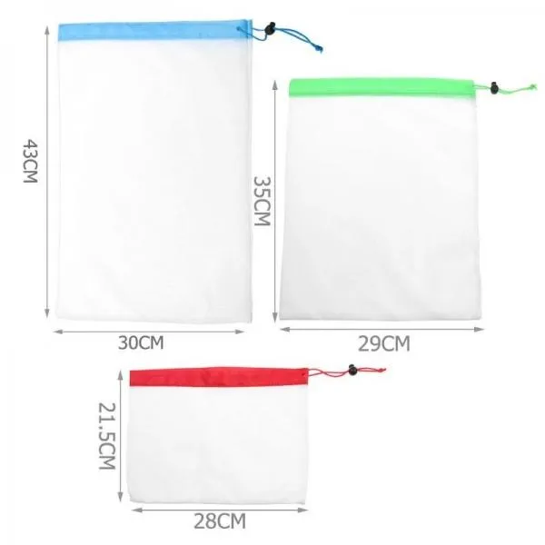 12Pcs/Set Reusable Mesh Produce Bags Washable Eco Friendly Bags Fruit Bags