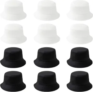 12Pieces Cotton Bucket Hat for Women Men Adult Summer Plain Fishing Bucket Cap