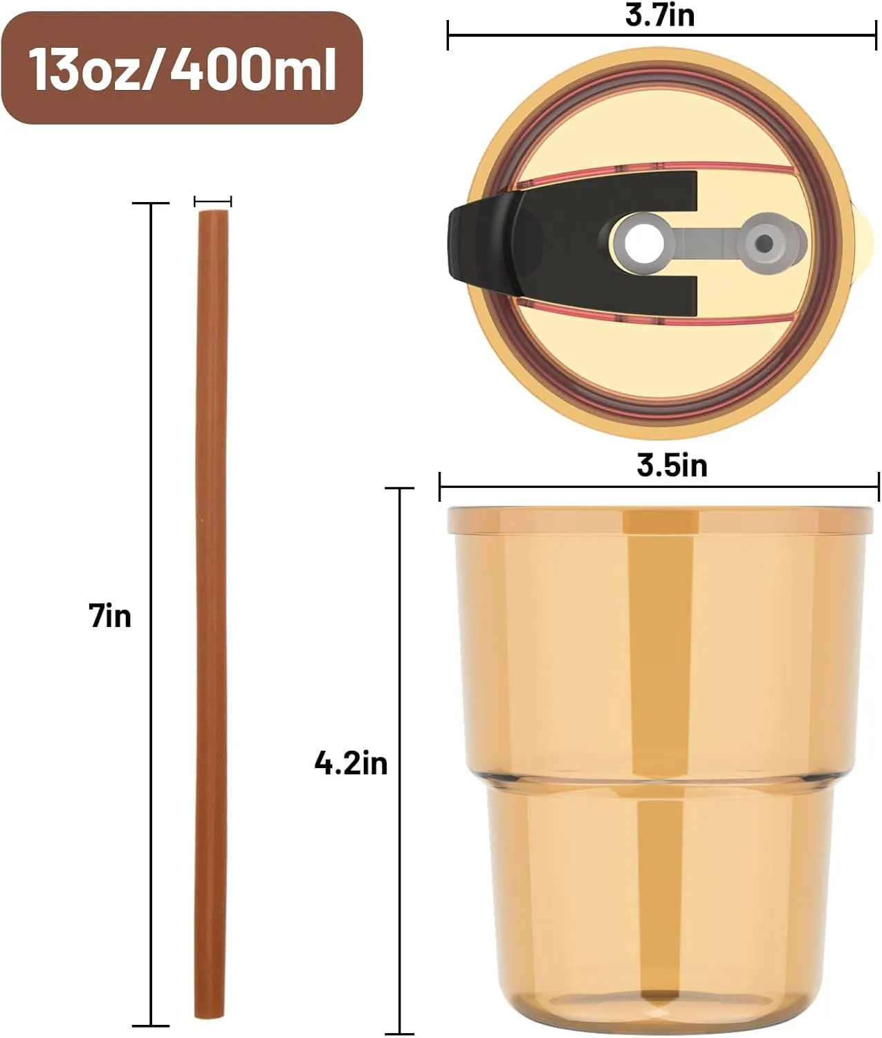 13oz Tumbler Water Glass Cups with Straw and Lid, 4 Pack Reusable Glass Tumbler for Iced Tea, Coffee, Sealed Carry-On Travel Cups for Office, Party, Camping and Outdoor
