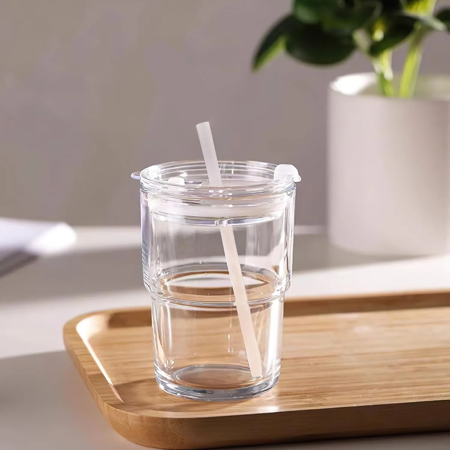 13oz Tumbler Water Glass Cups with Straw and Lid, 4 Pack Reusable Glass Tumbler for Iced Tea, Coffee, Sealed Carry-On Travel Cups for Office, Party, Camping and Outdoor