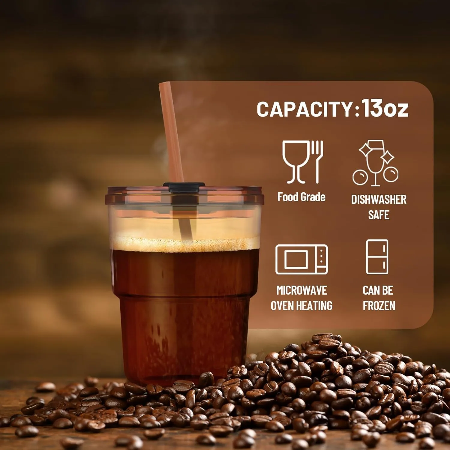 13oz Tumbler Water Glass Cups with Straw and Lid, 4 Pack Reusable Glass Tumbler for Iced Tea, Coffee, Sealed Carry-On Travel Cups for Office, Party, Camping and Outdoor