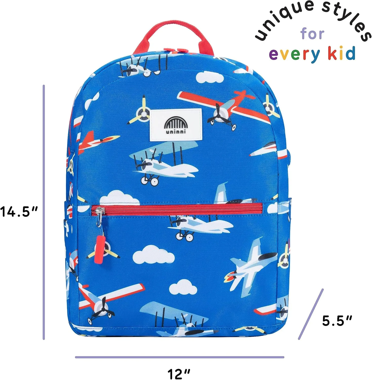 14" Kids Backpack for Girls and Boys Age 5-8 Years Old with Padded, and Adjustable Shoulder Straps - Aircraft (Blue)