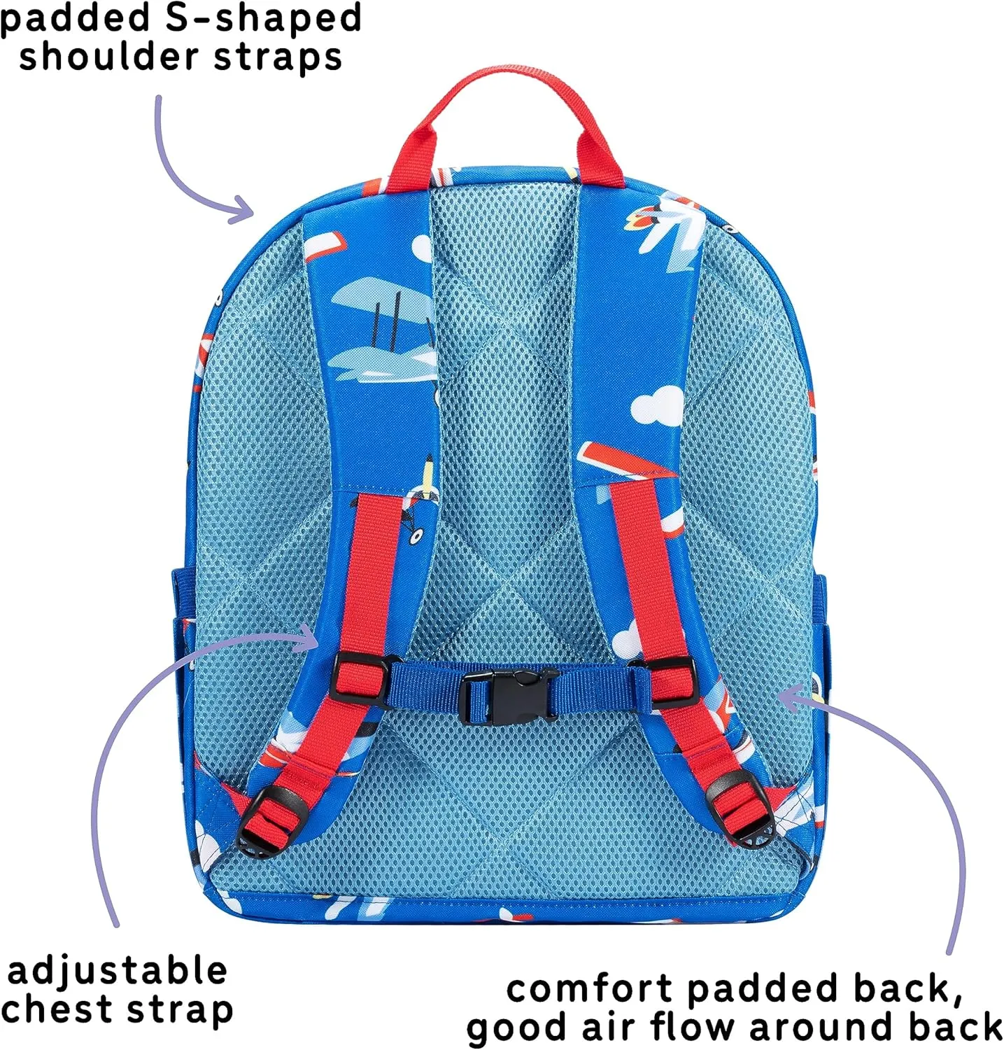 14" Kids Backpack for Girls and Boys Age 5-8 Years Old with Padded, and Adjustable Shoulder Straps - Aircraft (Blue)