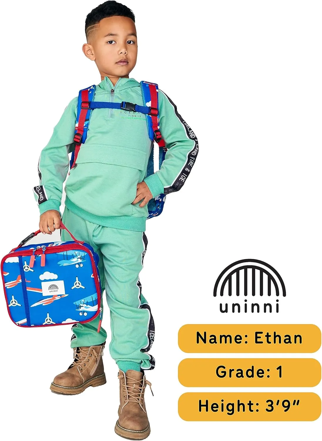 14" Kids Backpack for Girls and Boys Age 5-8 Years Old with Padded, and Adjustable Shoulder Straps - Aircraft (Blue)
