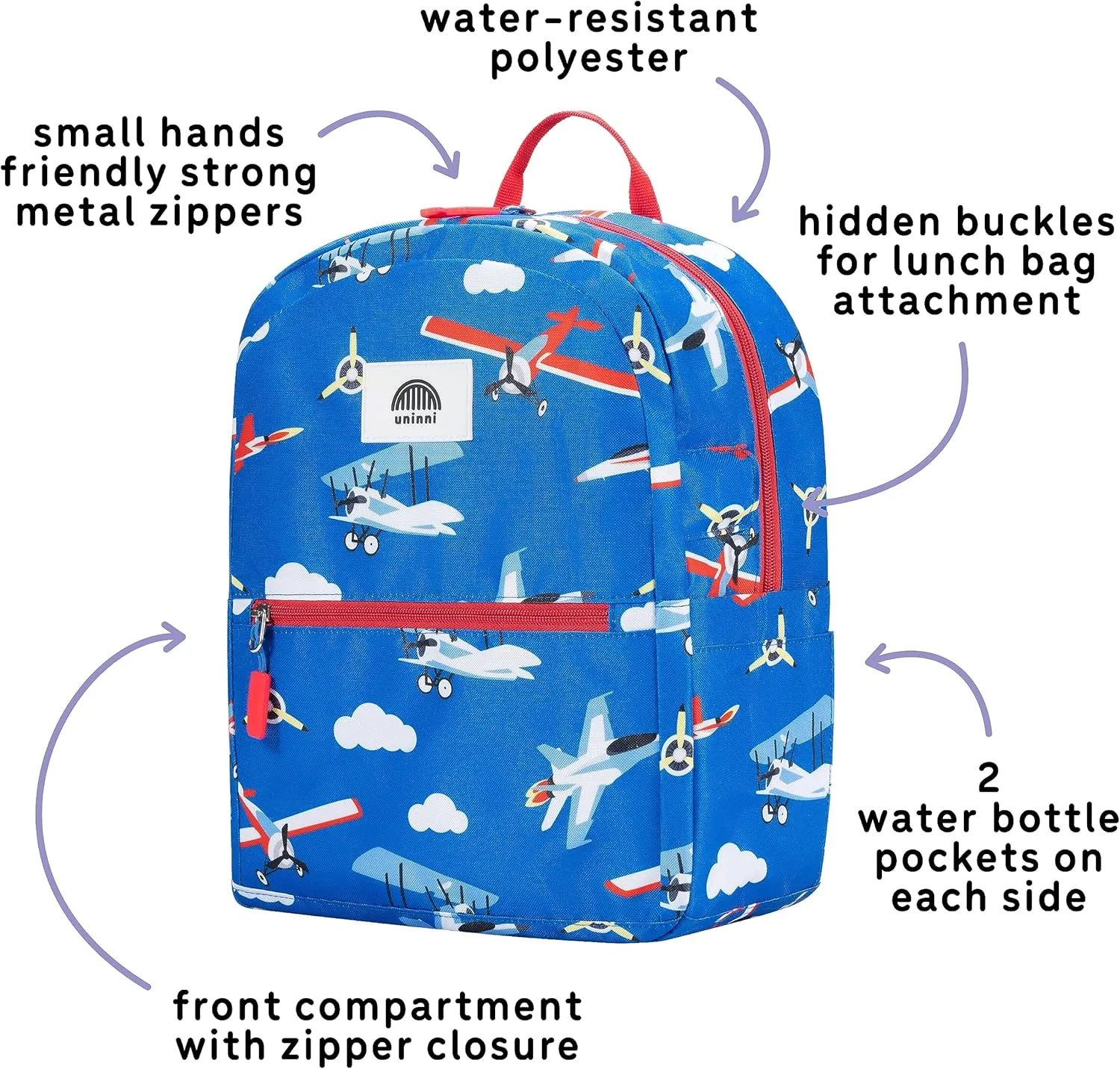 14" Kids Backpack for Girls and Boys Age 5-8 Years Old with Padded, and Adjustable Shoulder Straps - Aircraft (Blue)