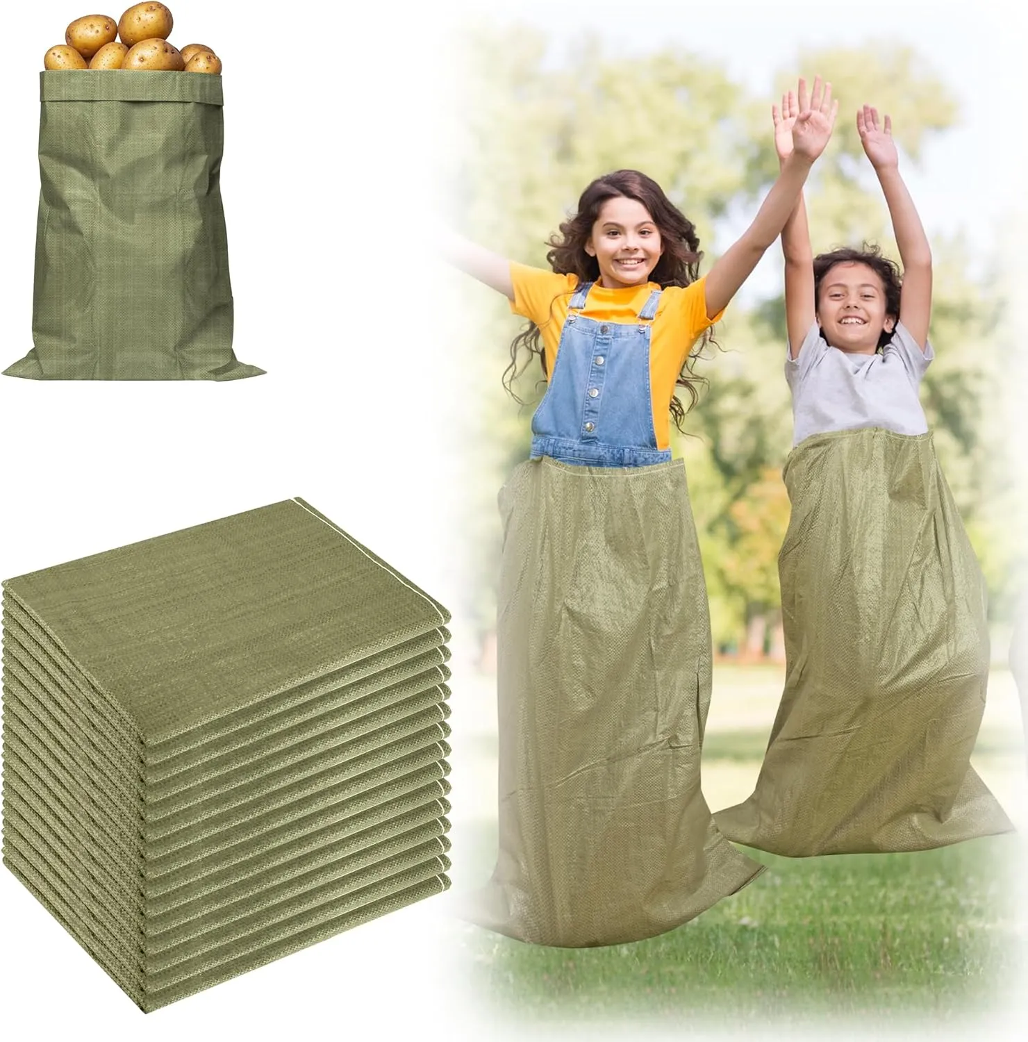15pcs Potato Sack Race Bags for Kids, 37.5 X 23.6 in Sack Race Bags for Outdoor Sports Games, Jumping Bag for Family Lawn Games for Adults and Kids, Easter Party Suppilies