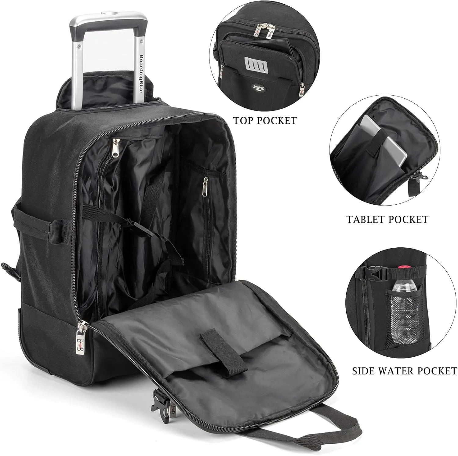 17x13x8 Inches JetBlue Airlines Rolling Personal Item Underseat Travel Bag - Suitable for Major Airlines including Spirit, Jetblue and Frontier- Duffel Bag Design (Black, 17x13x8 Inches)
