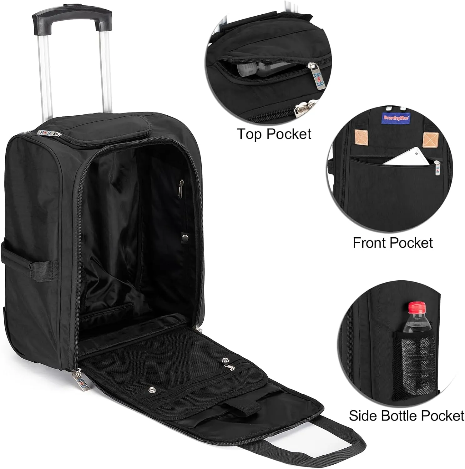 17x13x8 Inches JetBlue Airlines Rolling Personal Item Underseat Travel Bag - Suitable for Major Airlines including Spirit, Jetblue- Not Suitcase, Travel Bag Design (Black)