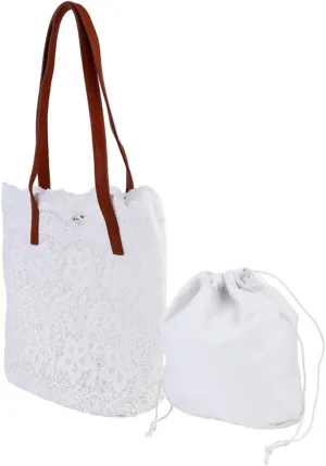 1Pc Elegant Lace Embroidery Shoulder Bag Chic All Match Handbag for Women Versatile Shopping Purse Stylish and Design for Summer Outings