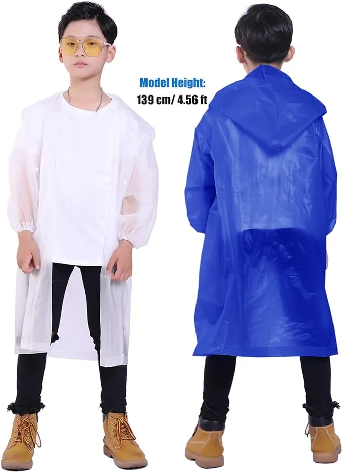 2 Pack Rain Ponchos for Kids, Reusable Kids Rain Jacket with Hood Waterproof Raincoats for Boys and Girls
