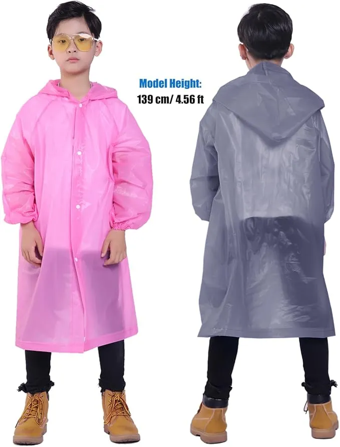 2 Pack Rain Ponchos for Kids, Reusable Kids Rain Jacket with Hood Waterproof Raincoats for Boys and Girls