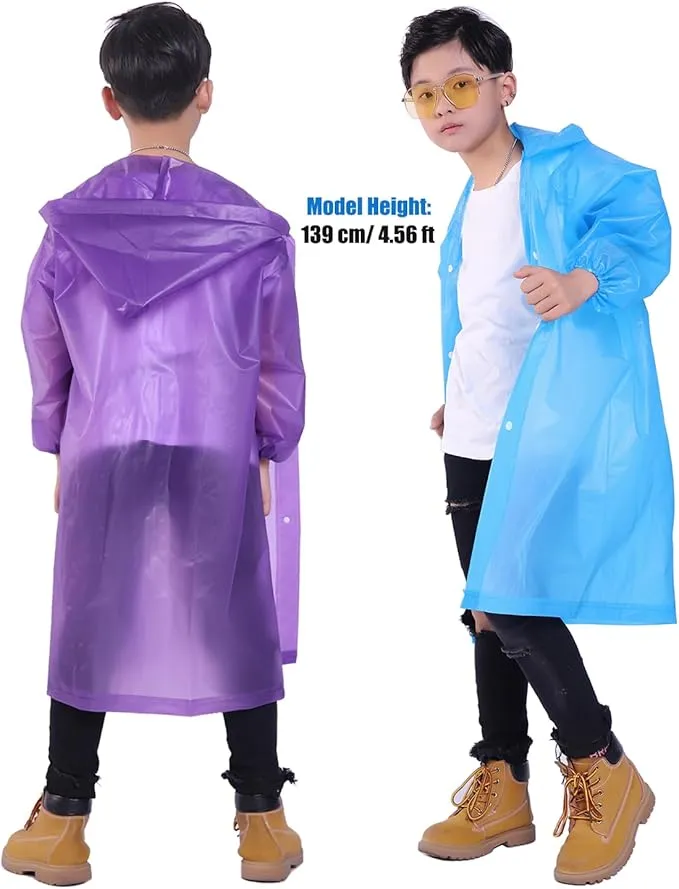 2 Pack Rain Ponchos for Kids, Reusable Kids Rain Jacket with Hood Waterproof Raincoats for Boys and Girls