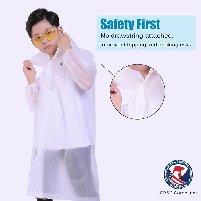 2 Pack Rain Ponchos for Kids, Reusable Kids Rain Jacket with Hood Waterproof Raincoats for Boys and Girls