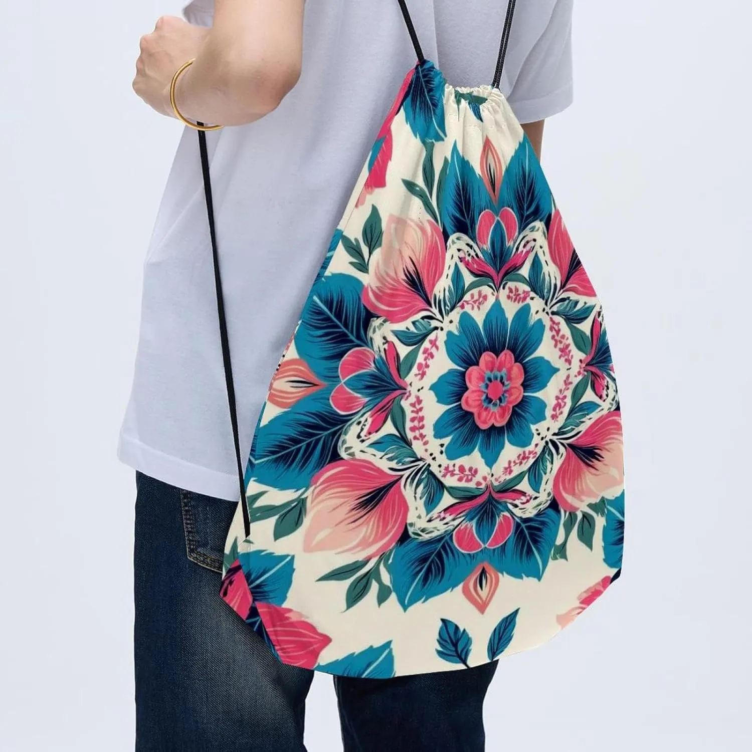 2 Pcs Chenille Print Drawstring Backpack Sports Gym Sack pack String Bag for Women Men