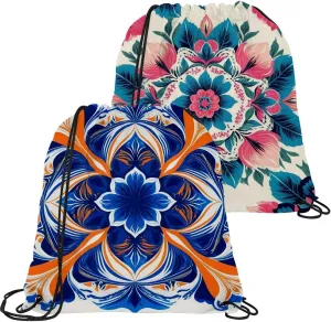 2 Pcs Chenille Print Drawstring Backpack Sports Gym Sack pack String Bag for Women Men