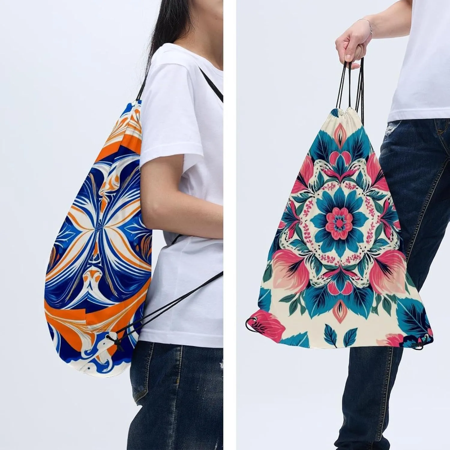 2 Pcs Chenille Print Drawstring Backpack Sports Gym Sack pack String Bag for Women Men