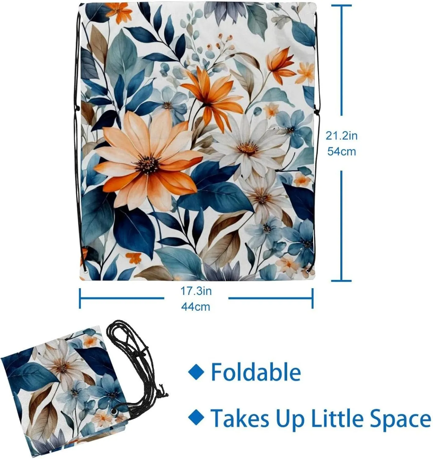 2 Pieces Drawstring Backpacks, Flowers and Green Leaves Draw String Back Bag Drawstring Bags for Sports, Gym, Travel, Swimming, Beach