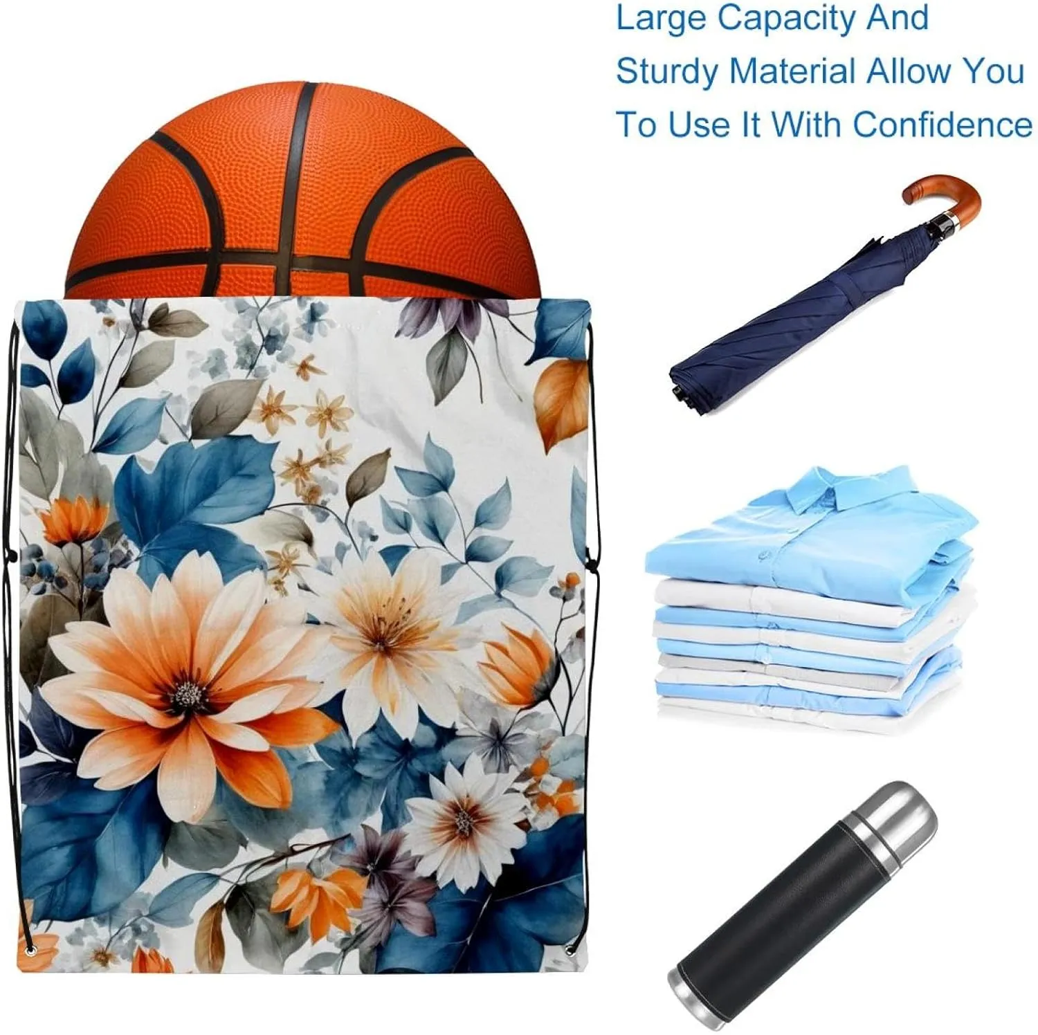 2 Pieces Drawstring Backpacks, Flowers and Green Leaves Draw String Back Bag Drawstring Bags for Sports, Gym, Travel, Swimming, Beach
