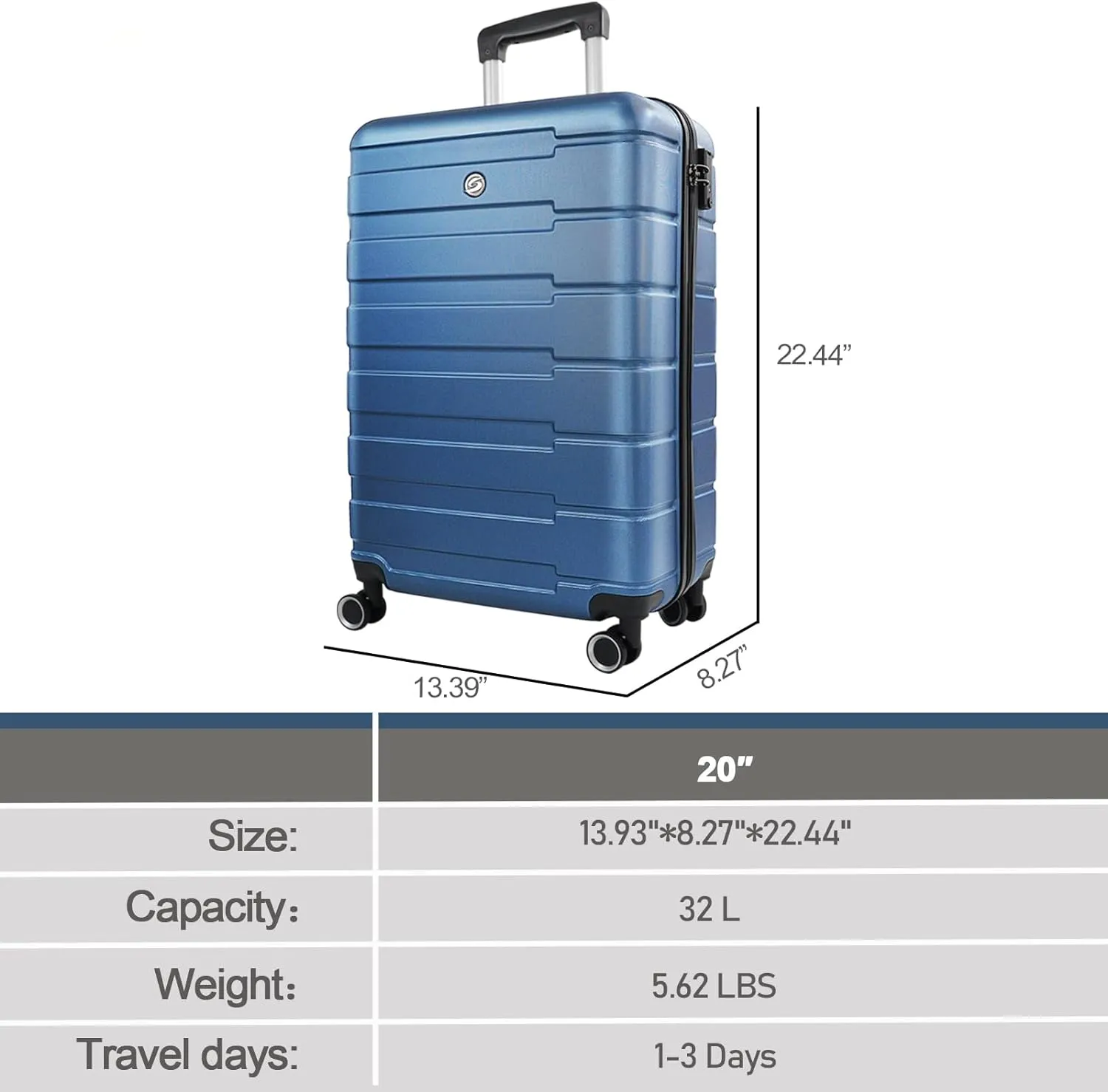 20 Inch Carry on Luggage,Hardshell Suitcase with Spinner Wheels,22x14x9 Carry on Luggage for Women,Dark Blue